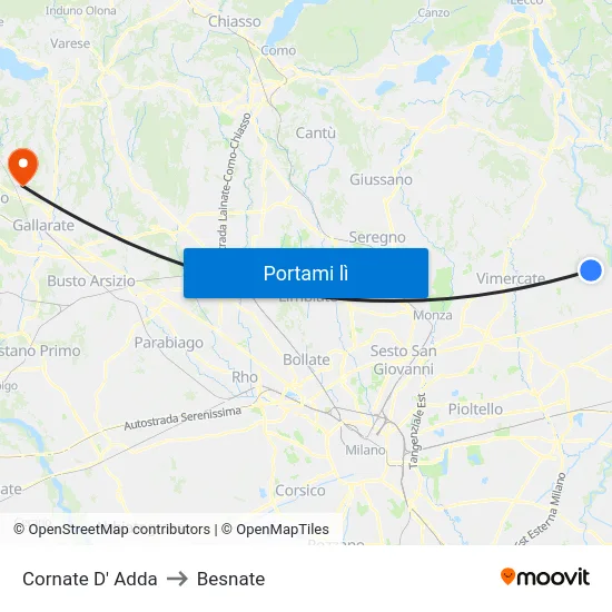 Cornate D' Adda to Besnate map