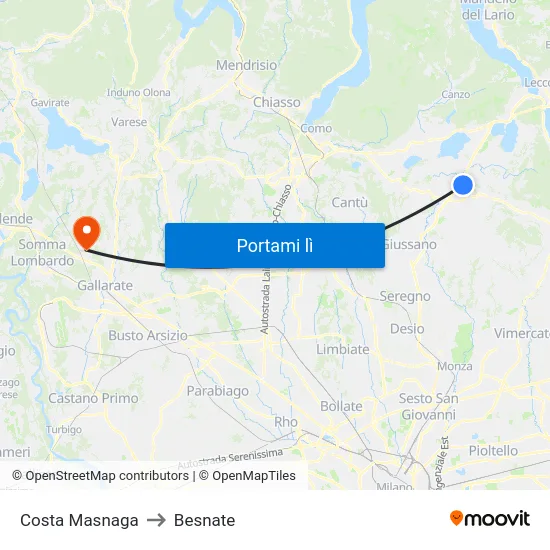 Costa Masnaga to Besnate map