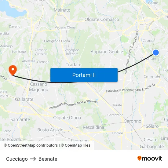 Cucciago to Besnate map