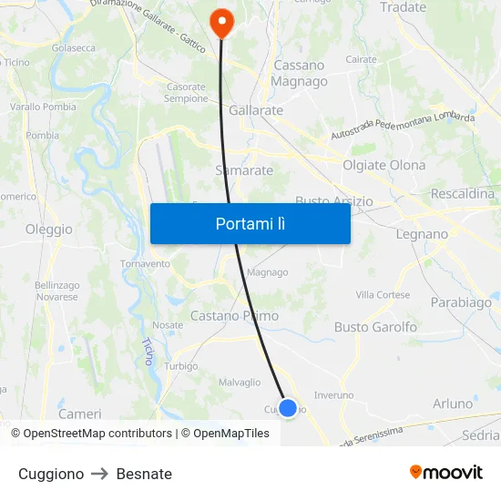 Cuggiono to Besnate map
