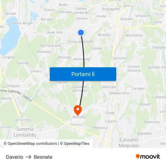 Daverio to Besnate map