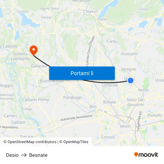 Desio to Besnate map