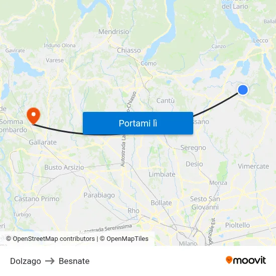 Dolzago to Besnate map
