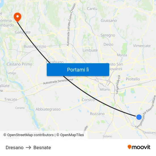Dresano to Besnate map