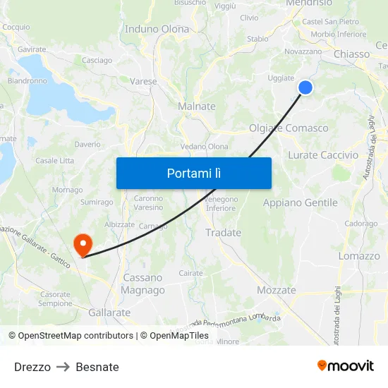 Drezzo to Besnate map