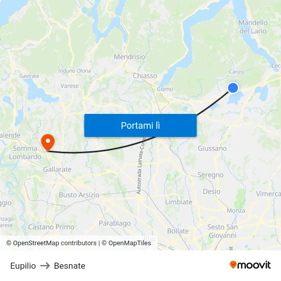 Eupilio to Besnate map