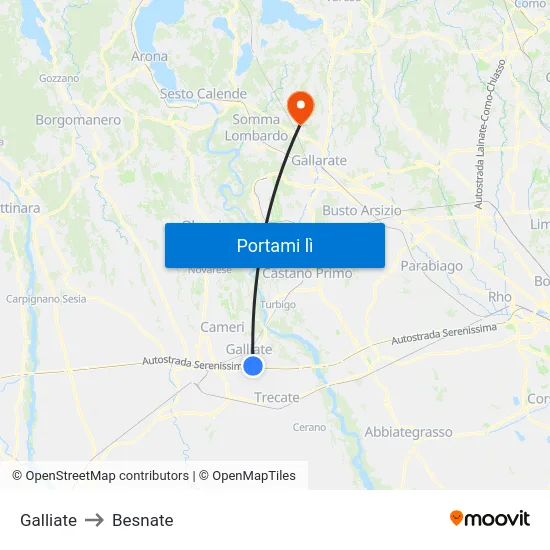 Galliate to Besnate map