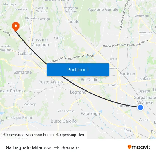 Garbagnate Milanese to Besnate map