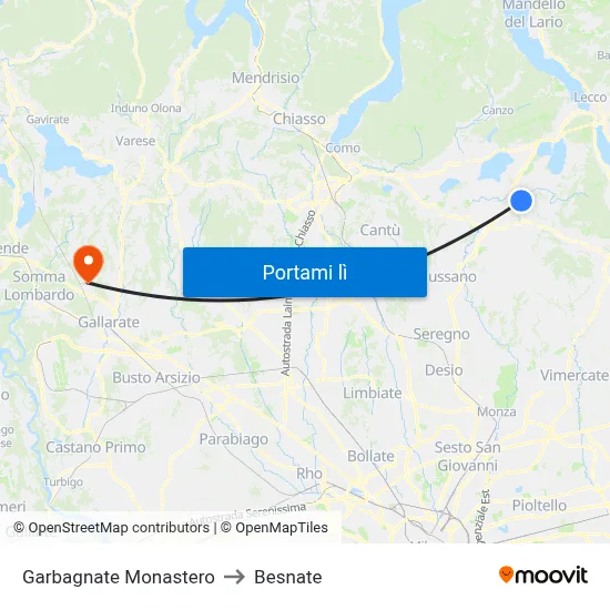 Garbagnate Monastero to Besnate map