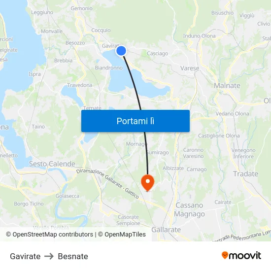 Gavirate to Besnate map
