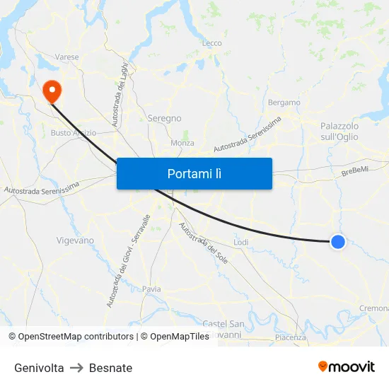 Genivolta to Besnate map