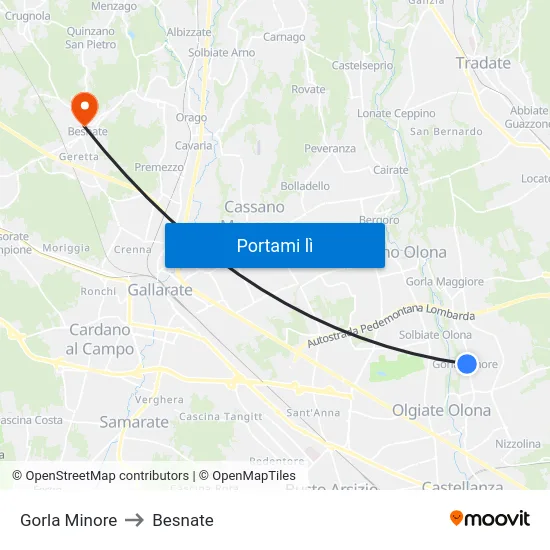 Gorla Minore to Besnate map