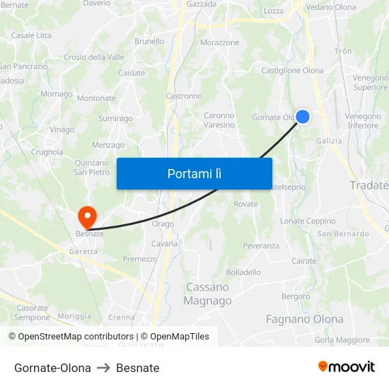 Gornate-Olona to Besnate map