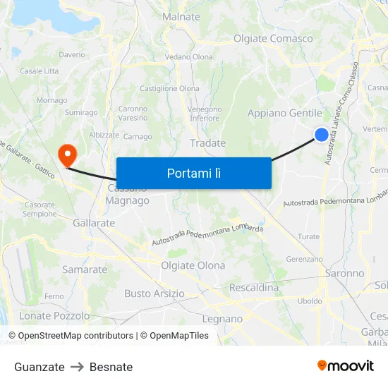 Guanzate to Besnate map