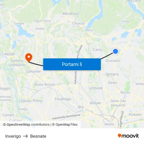 Inverigo to Besnate map