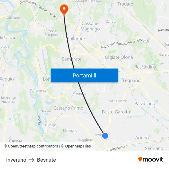 Inveruno to Besnate map