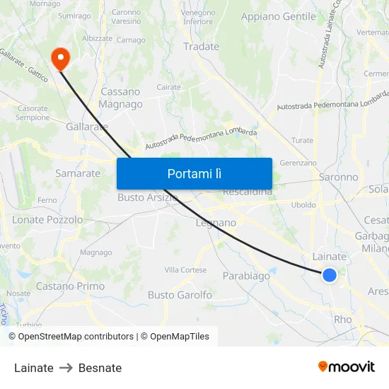 Lainate to Besnate map