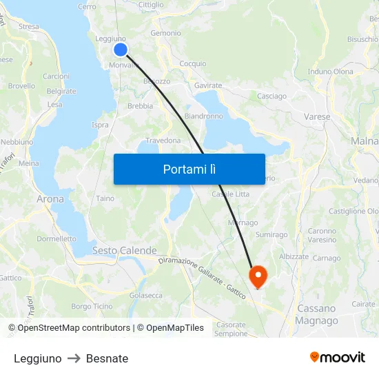 Leggiuno to Besnate map