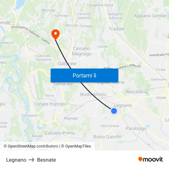Legnano to Besnate map