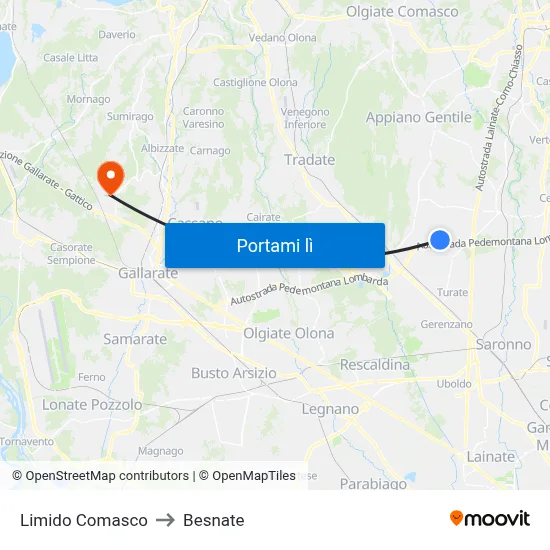 Limido Comasco to Besnate map