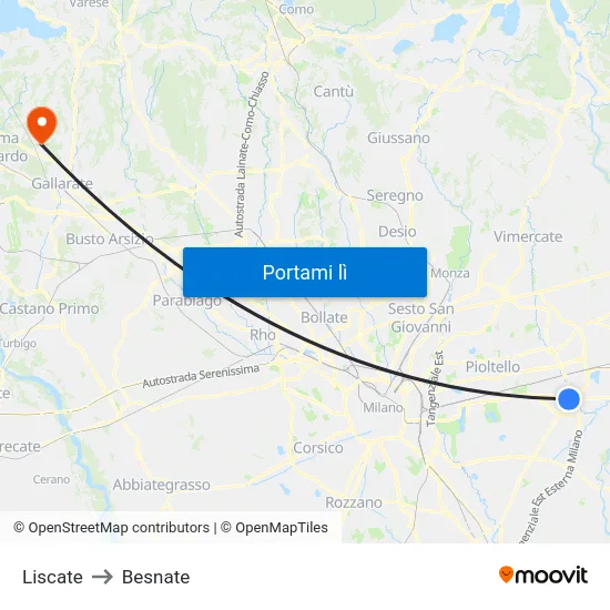 Liscate to Besnate map