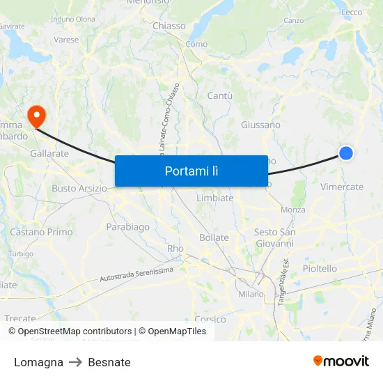 Lomagna to Besnate map