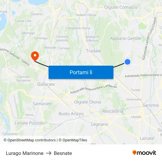 Lurago Marinone to Besnate map