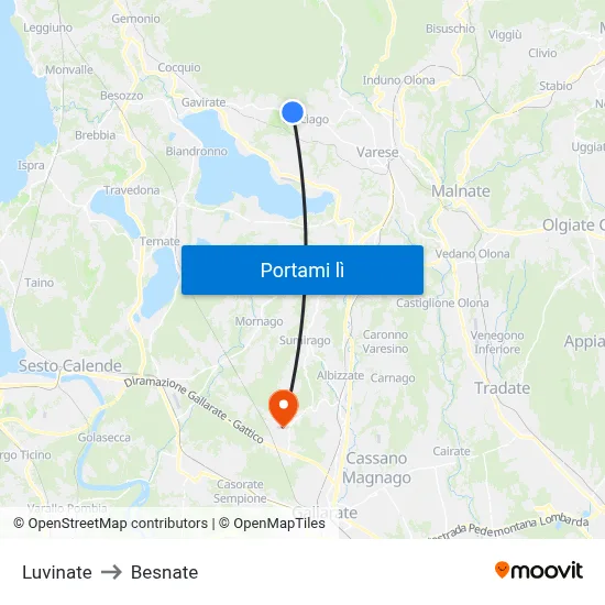 Luvinate to Besnate map