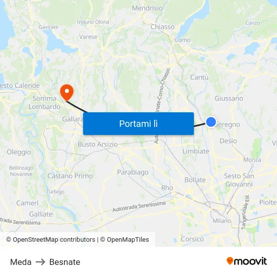 Meda to Besnate map