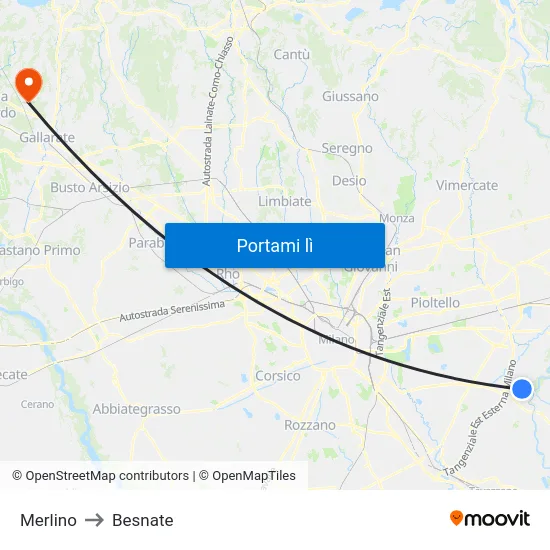 Merlino to Besnate map