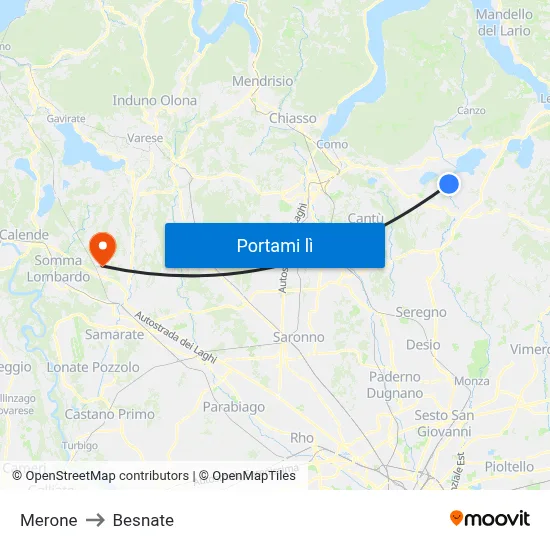Merone to Besnate map