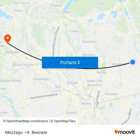 Mezzago to Besnate map