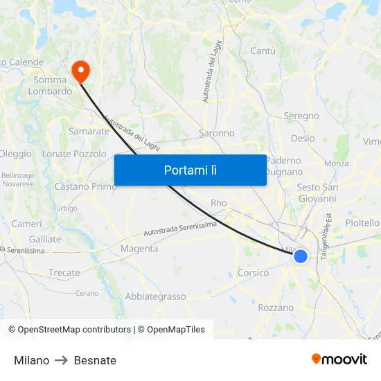 Milano to Besnate map