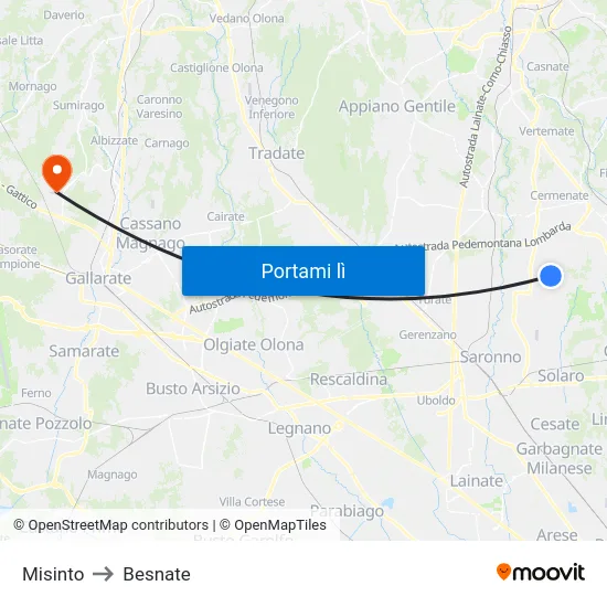 Misinto to Besnate map