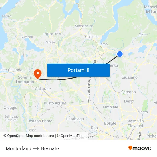 Montorfano to Besnate map