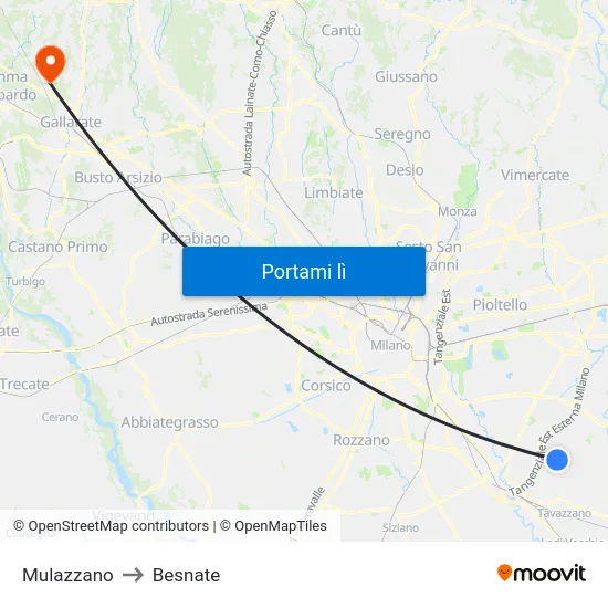 Mulazzano to Besnate map