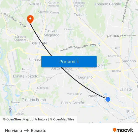 Nerviano to Besnate map