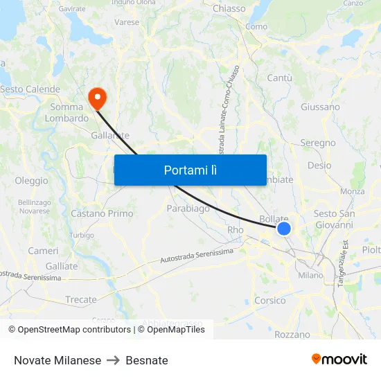 Novate Milanese to Besnate map