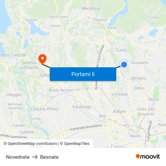 Novedrate to Besnate map