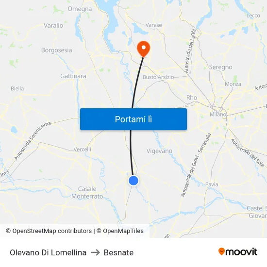 Olevano Di Lomellina to Besnate map