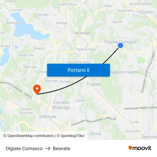 Olgiate Comasco to Besnate map