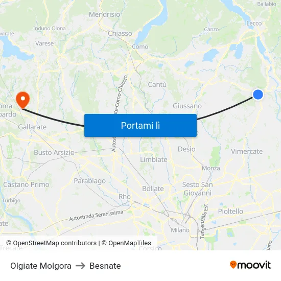 Olgiate Molgora to Besnate map