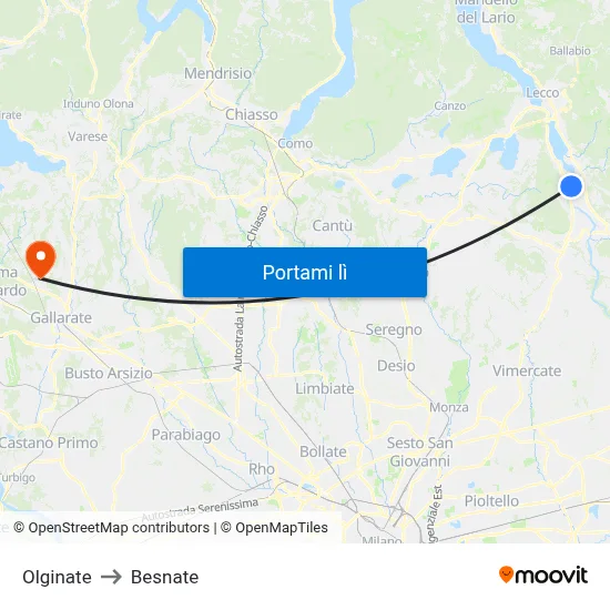 Olginate to Besnate map