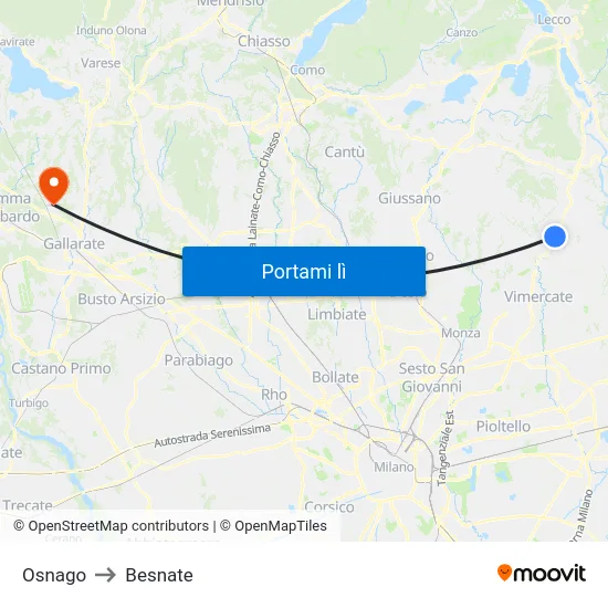 Osnago to Besnate map