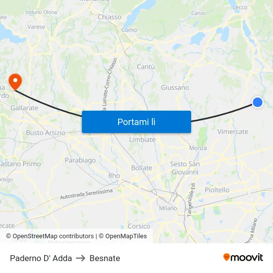 Paderno D' Adda to Besnate map