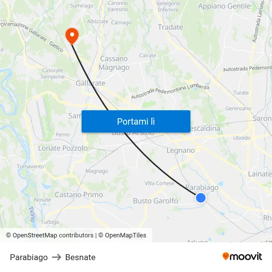 Parabiago to Besnate map