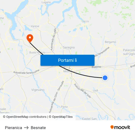 Pieranica to Besnate map
