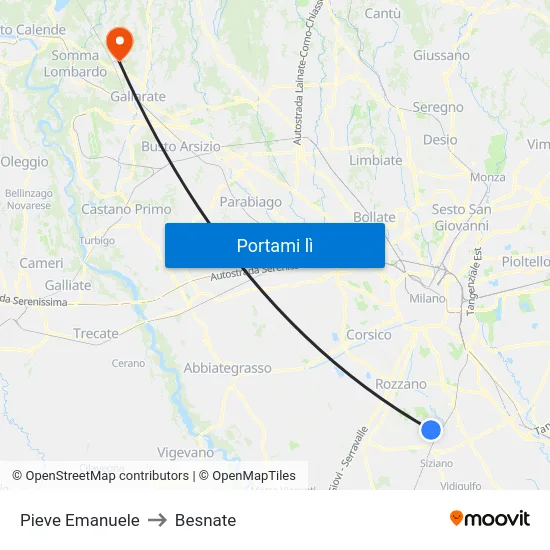 Pieve Emanuele to Besnate map