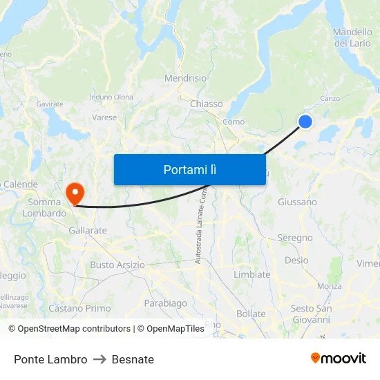 Ponte Lambro to Besnate map