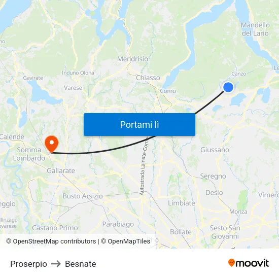 Proserpio to Besnate map